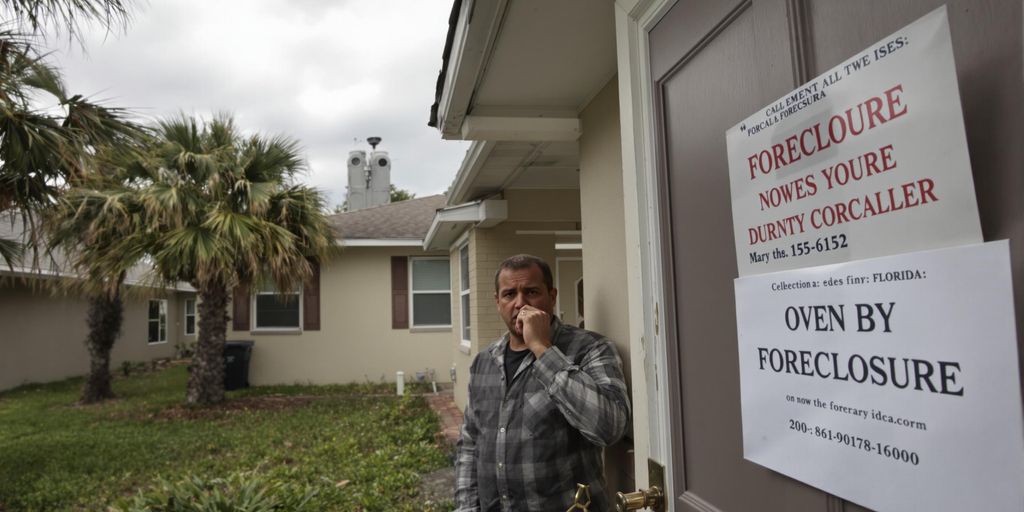 Concerned Florida homeowner outside house with foreclosure notice